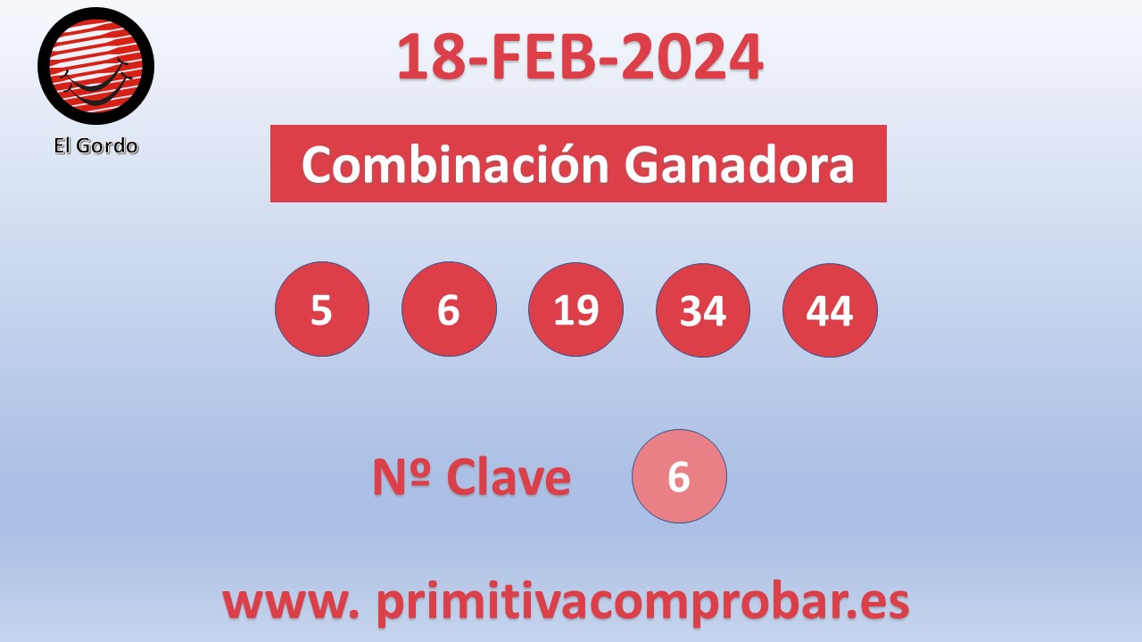 Comprobar Gordo de la Primitiva del Domingo 18 de Febrero de 2024