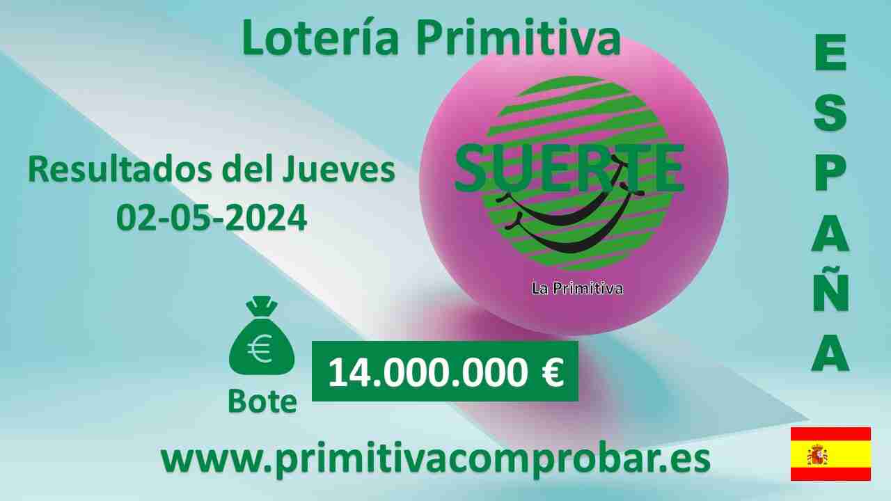 Resultados de la lotería primitiva del Jueves 2 de Mayo de 2024